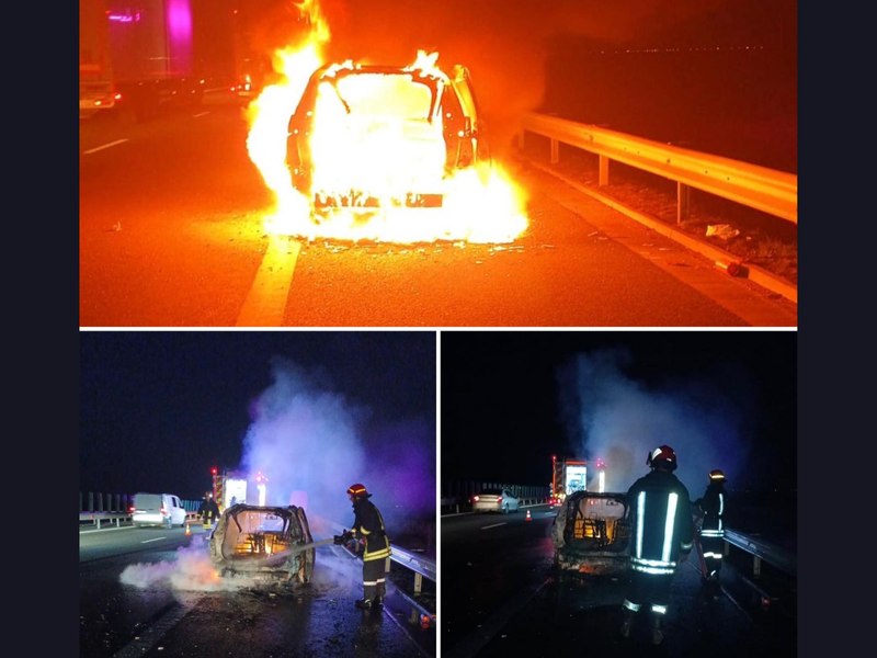 O mașină a luat foc pe autostrada A1, iar șoferul este de negăsit. În apropierea incendiului, cinci mașini s-au tamponat