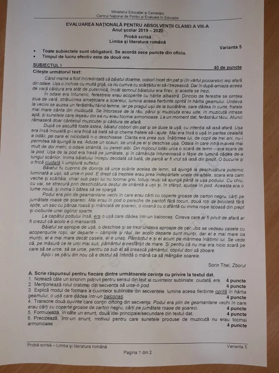 Subiecte Limba Română Evaluare Naţională
