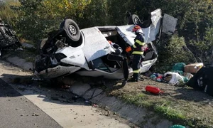 Microbuzul s a răsturnat pe banda de urgență jpeg