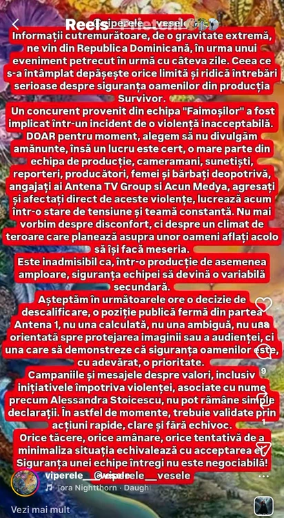 Mesajul transmis de pagina „Viperele Vesele” pe Instagram