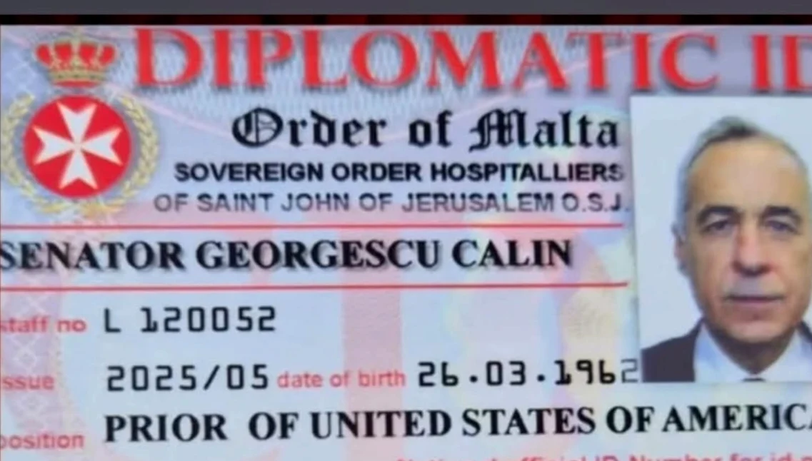 Legitimația care îl prezenta pe Călin Georgescu drept „senator” al unui Ordin de Malta