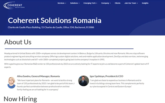 Captură Coherent Solutions Romania​.