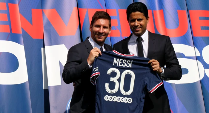 Leo Messi și șeful lui PSG, Nasser Al Khelaifi. Foto PSG 