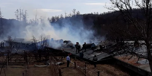 Incendiu la ferma de pui Gătejeşti - Vâlcea Foto ISU Vâlcea