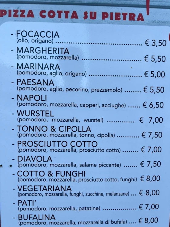 Prețuri pizza / Foto: Facebook