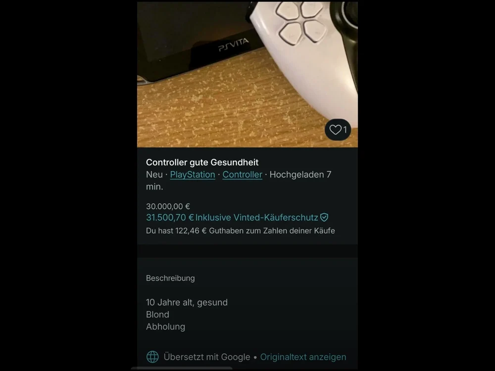 Anunț cu un controller pentru PlayStation/FOTO: Reddit r/Vinted