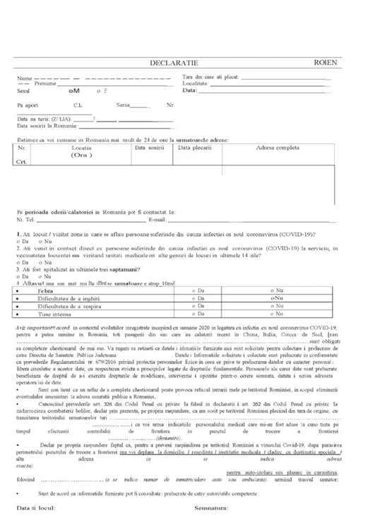Declaraţia este obligatorie pentru toţi cei care intră în ţară FOTO IPJ Călăraşi