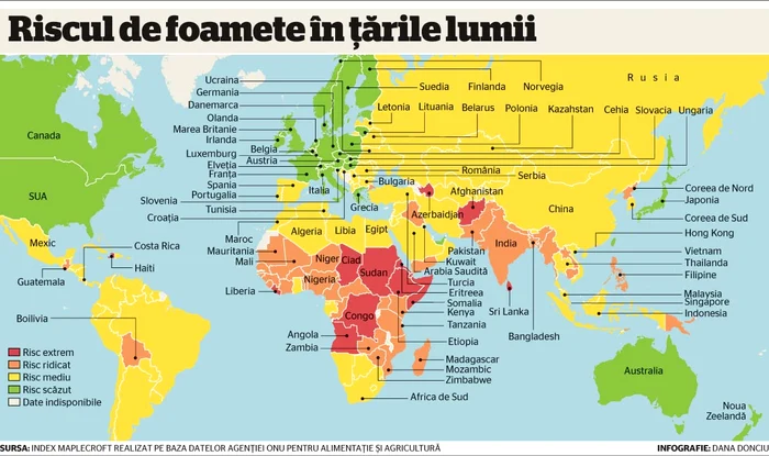 Harta cu riscul de foamete în ţările lumii