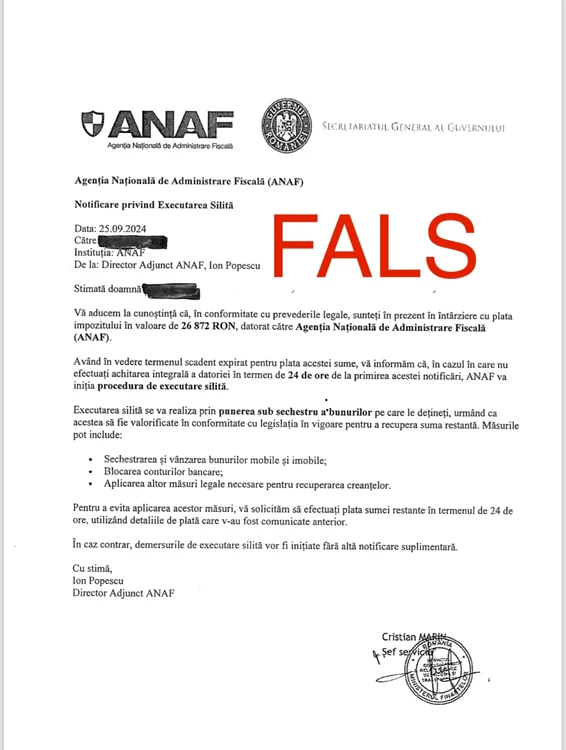 Nota informtiva falsa