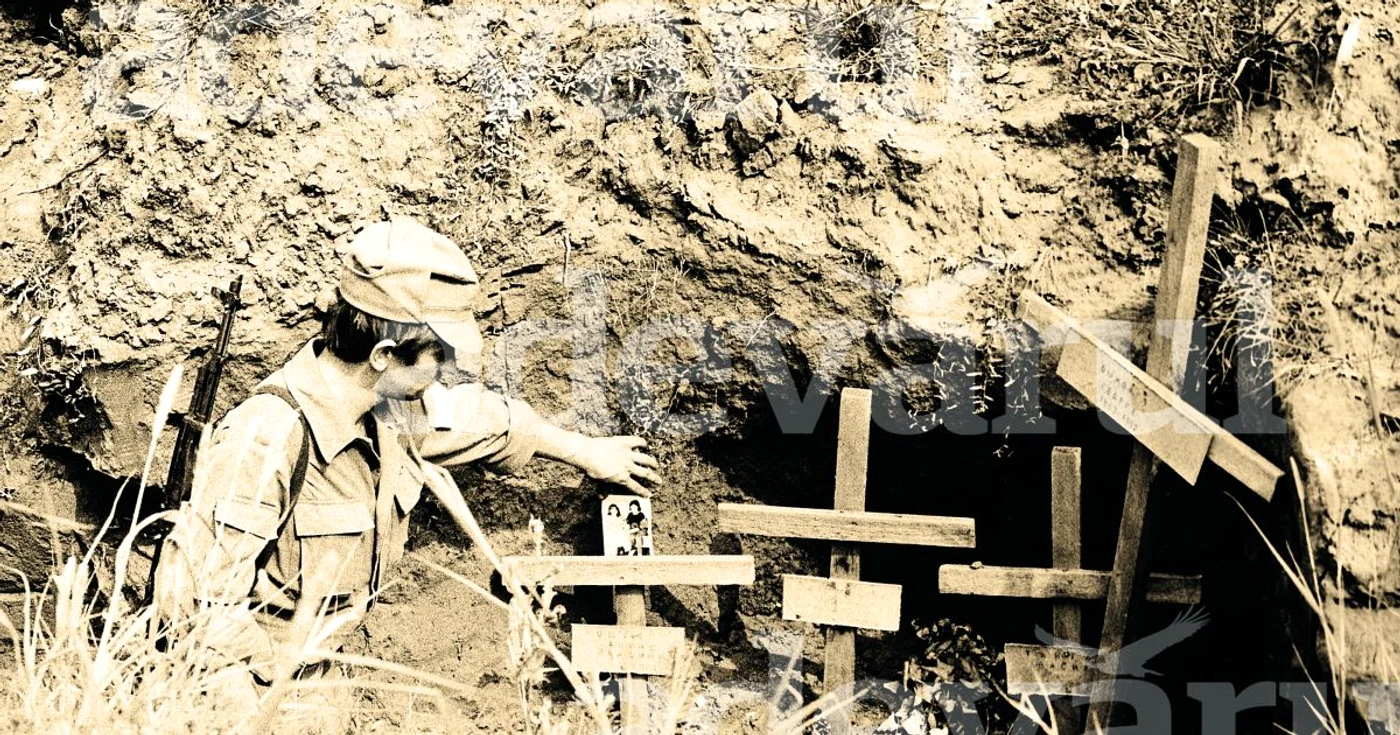 Monument improvizat în tranşeele de la Cocieri