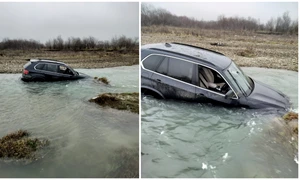 Un tânăr de 29 de ani din Neamț a trecut cu mașina prin albia râului Cracău FOTO: Știri din Neamț