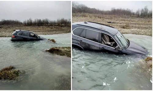 Un tânăr de 29 de ani din Neamț a trecut cu mașina prin albia râului Cracău FOTO: Știri din Neamț