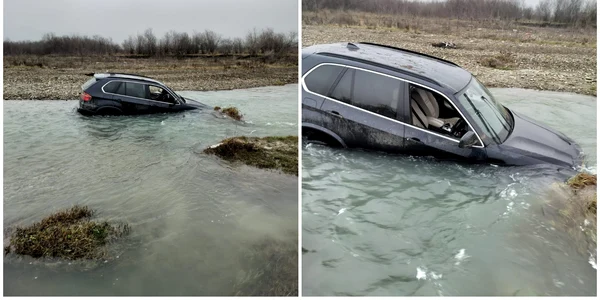 Un tânăr de 29 de ani din Neamț a trecut cu mașina prin albia râului Cracău FOTO: Știri din Neamț
