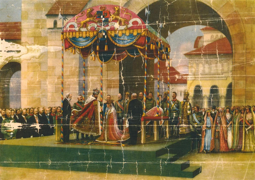 Momentul Încoronării Reginei Maria, într-o stilizare color FOTO Muzeul Unirii