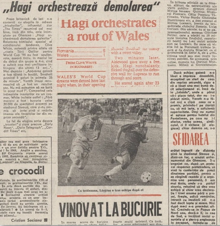 Presa britanică l-a elogiat pe Hagi în 1993