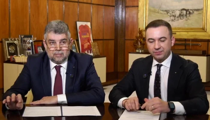Pemierul Macel Ciolacu şi ministrul Bogdan Ivan. Foto: captură video