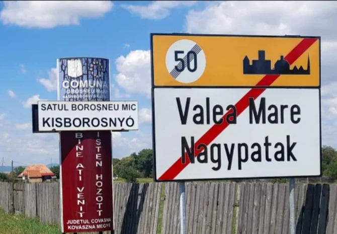 Tablița bilingvă cu denumirea localității Valea Mare va fi înlăturată - Foto Facebook Forumul Civic
