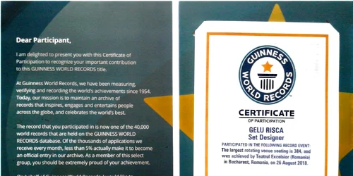 Certificat Cartea Recordurilor pentru scenograful Gelu Rîşca Foto Facultatea de Teatru Iasi