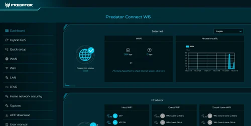 Interfața web a Acer Predator Connect W6 (1) jpg
