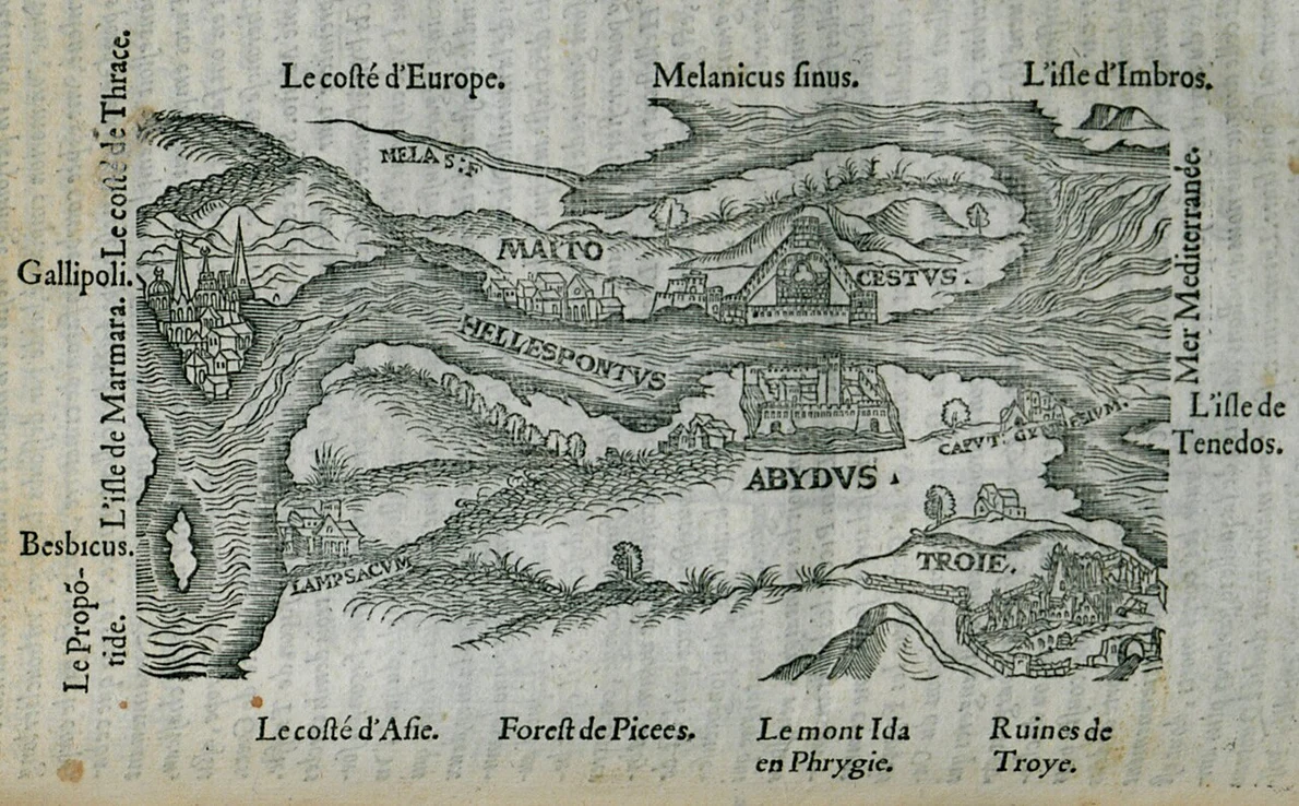 Strâmtoarea Dardanele. Hartă de Pierre Belon, din 1554 (© Wikimedia Commons)