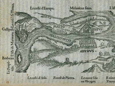 Strâmtoarea Dardanele. Hartă de Pierre Belon, din 1554 (© Wikimedia Commons)
