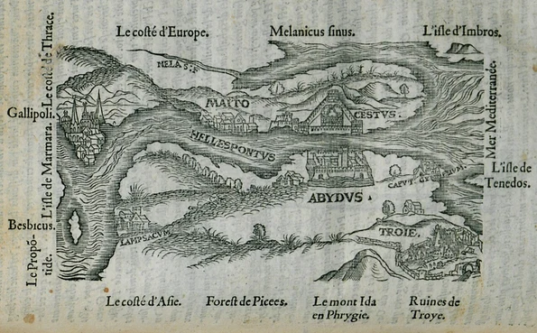 Strâmtoarea Dardanele. Hartă de Pierre Belon, din 1554 (© Wikimedia Commons)