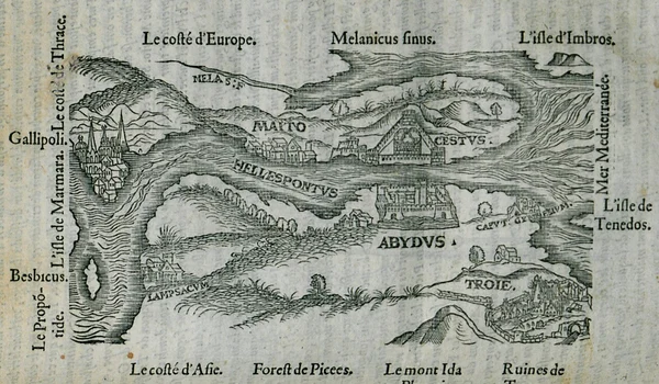 Strâmtoarea Dardanele. Hartă de Pierre Belon, din 1554 (© Wikimedia Commons)