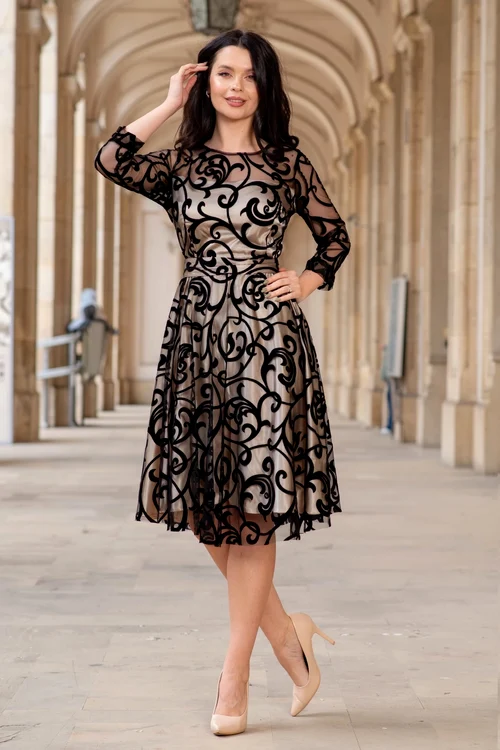 Rochie Francesca midi, cu model din catifea, INPUFF