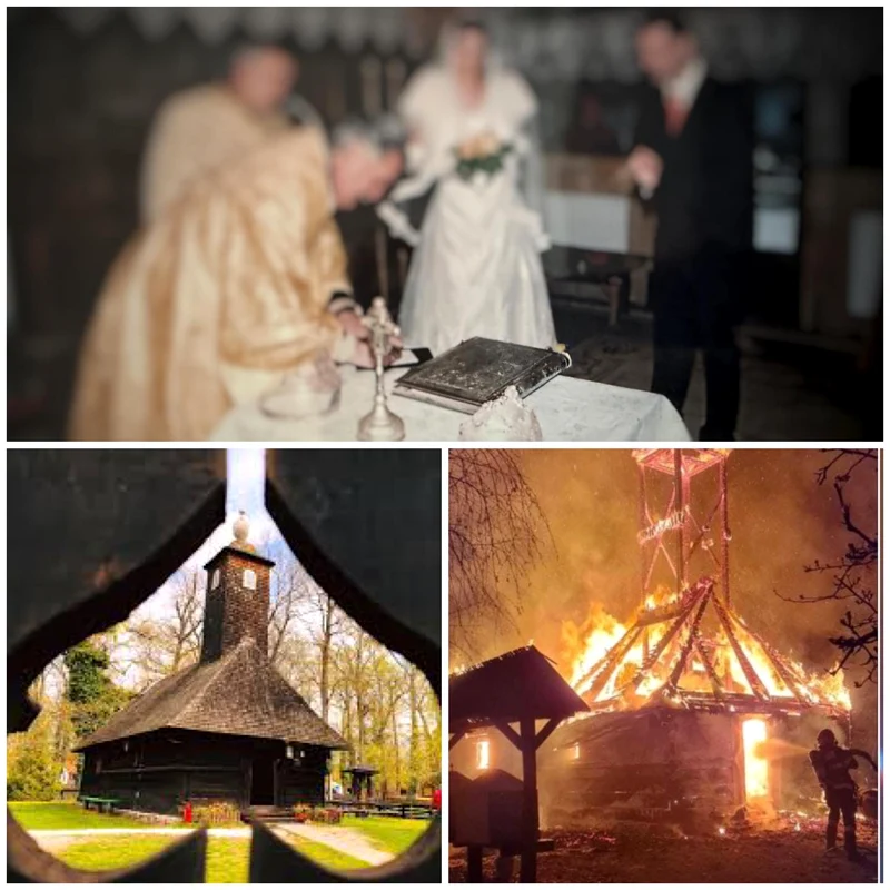 Biserica din Muzeul Satului din Timișoara a ars. FOTO: Facebook