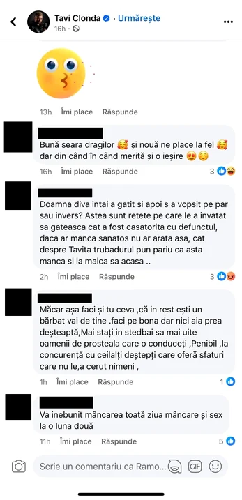 Comentariile primite de Tavi Clonda la postarea de pe Facebook
