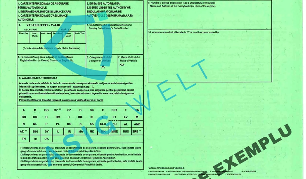 De la 1 iulie 2020 documentele Carte Verde asociate RCA vor fi tipărite pe hârtie albă