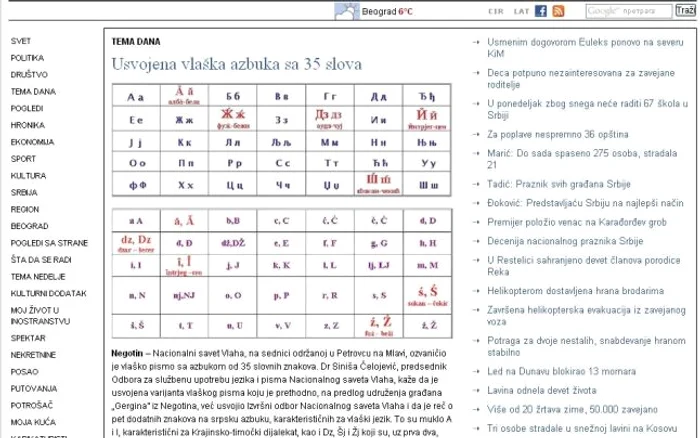 Aşa-zisul “alfabet vlah” în grafie chirilică numără 35 de caractere