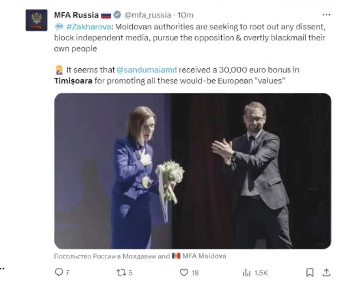 Dominic Fritz și Maia Sandu pe contul Ministerului Afacerilor Extrene din Rusia