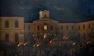 Copie realizată de Adina Paula Moscu în anul 1969 după tabloul „Hora Unirii la Craiova”, pictat de Theodor Aman. Colecția Muzeului Olteniei Craiova