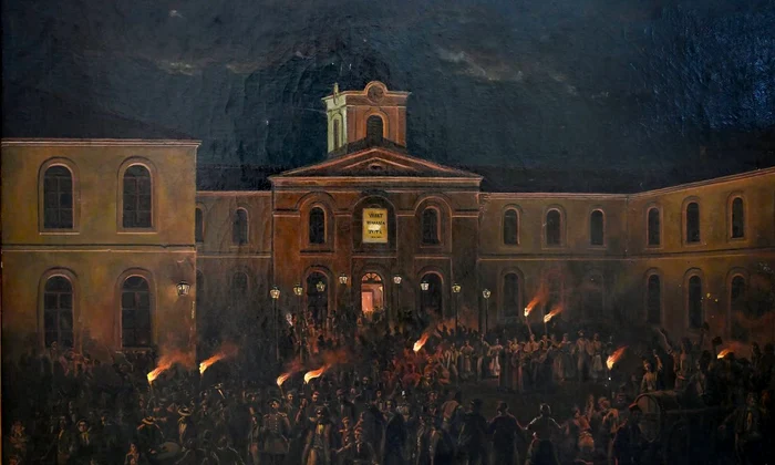 Copie realizată de Adina Paula Moscu în anul 1969 după  tabloul „Hora Unirii la Craiova”, pictat de Theodor Aman. Colecția Muzeului Olteniei Craiova