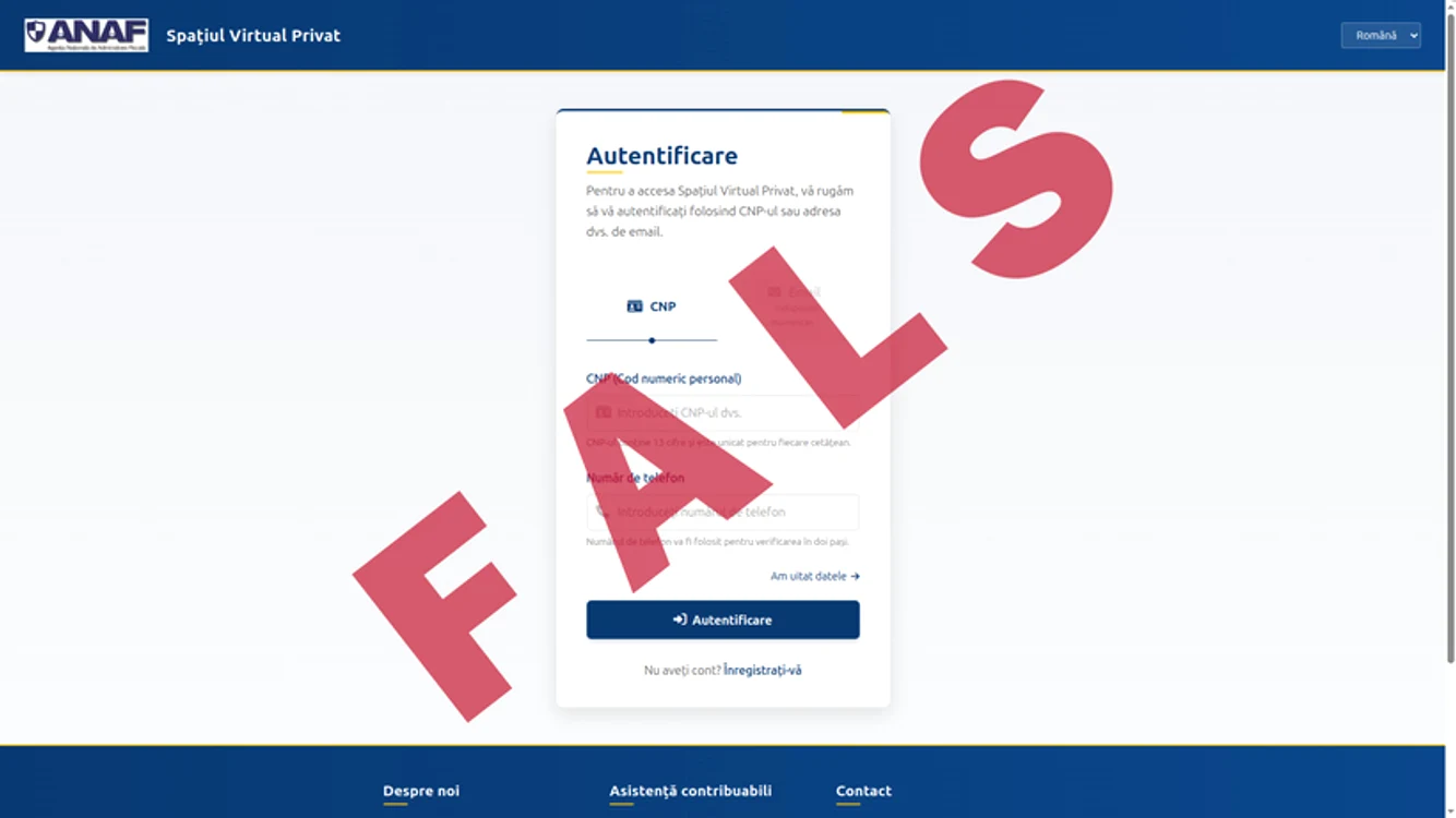 Un site fals imită identitatea ANAF