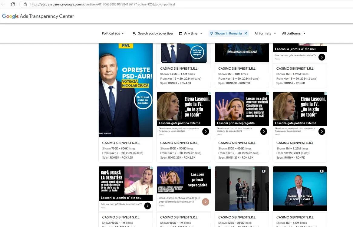 Șase reclame negative împotriva Elenei Lasconi, plătite către Google FOTO Google 
