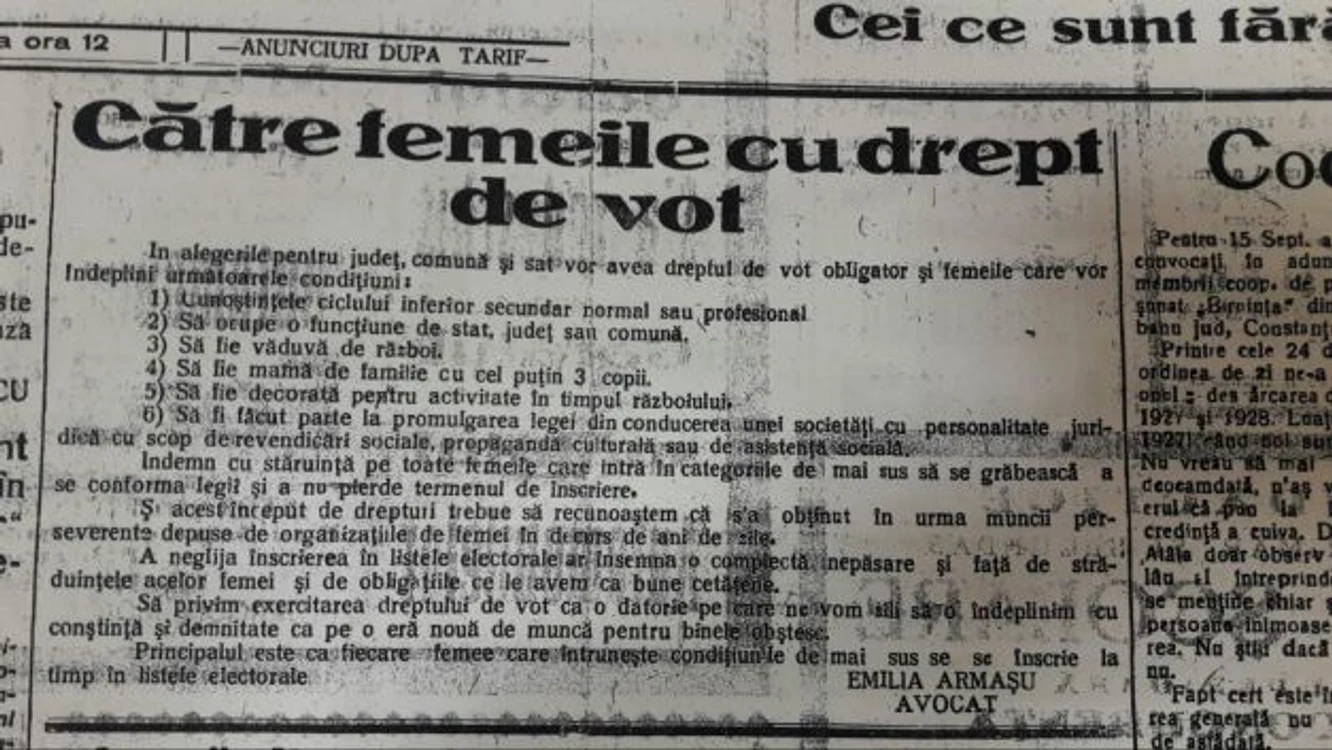 Ziarul Dacia 1929 - dreptul la vot al femeilor