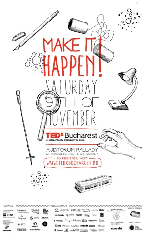 Conferinţa TEDxBucharest reuneşte 20 de spekeri, care vor avea la dispoziţi 18 minute pentru a-şi prezenta ideile.