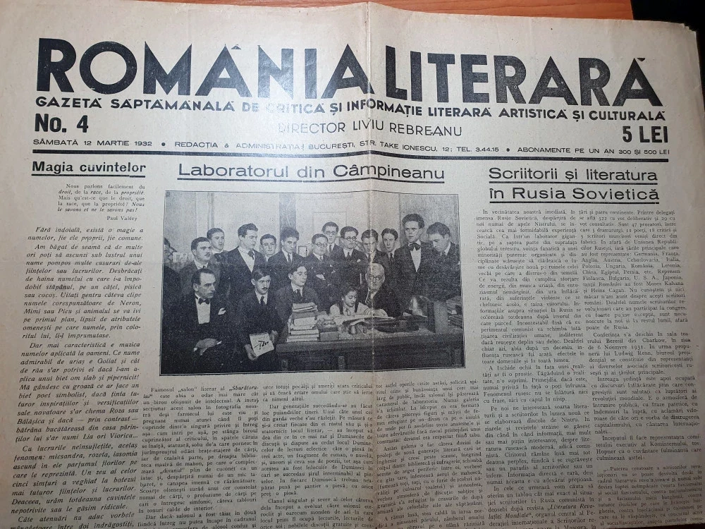 Număr al gazetei „România Literară”, sub conducerea lui Rebreanu FOTO TeleBuzz