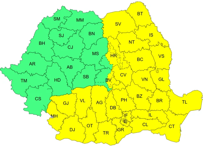 Interval de valabilitate: 2 februarie, ora 10:00 – 3 februarie, ora 10:00/FOTO: ANM