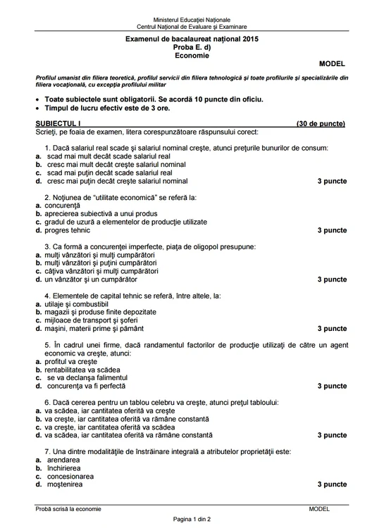 Proba E. Economie- prima sesiune