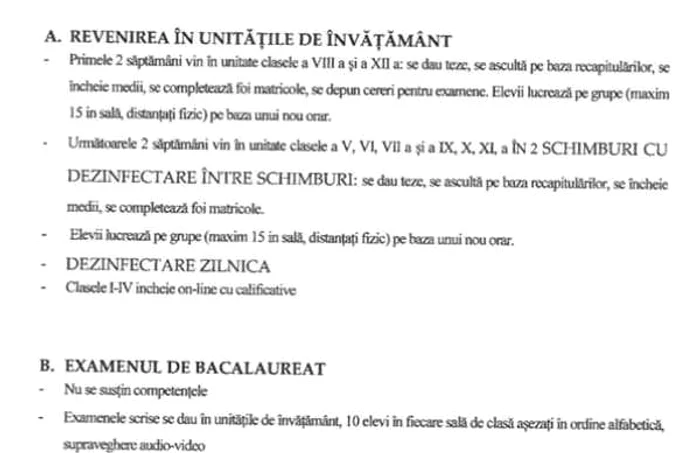 Document de reluare a cursurilor şcolare în Bucureşti Sursa hotnews.ro