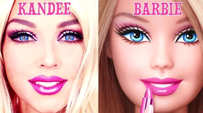 Un make-up artist se transformă într-o veritabilă păpuşă Barbie, în doar câteva secunde.Foto: captură Youtube