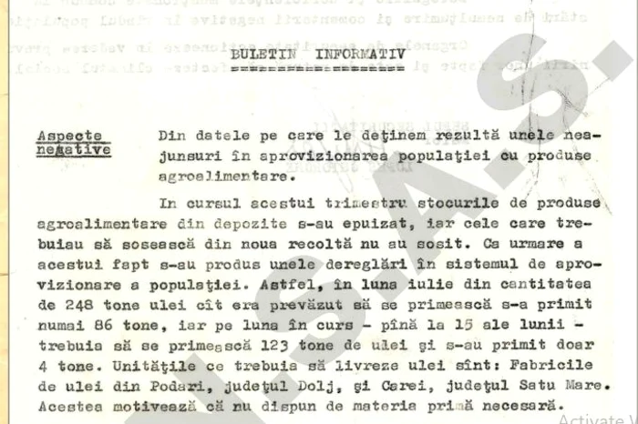 Buletinul informativ al Securității FOTO CNSAS