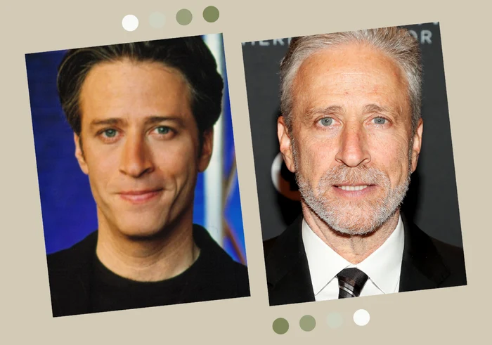 Jon Stewart, în tinerete (în stânga) și în prezent (în dreapta) / fotografii: Getty Images.