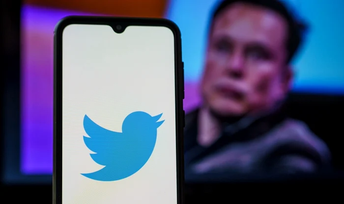 Twitter cu Elon Musk pe fundal FOTO: Shutterstock