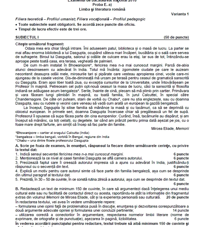 Bacalaureat 2018, sesiunea de toamnă. Subiectele la proba de Limba și literatura română