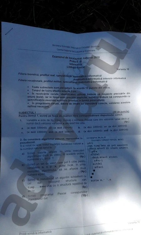 Subiectele de la Informatică - pagina 1