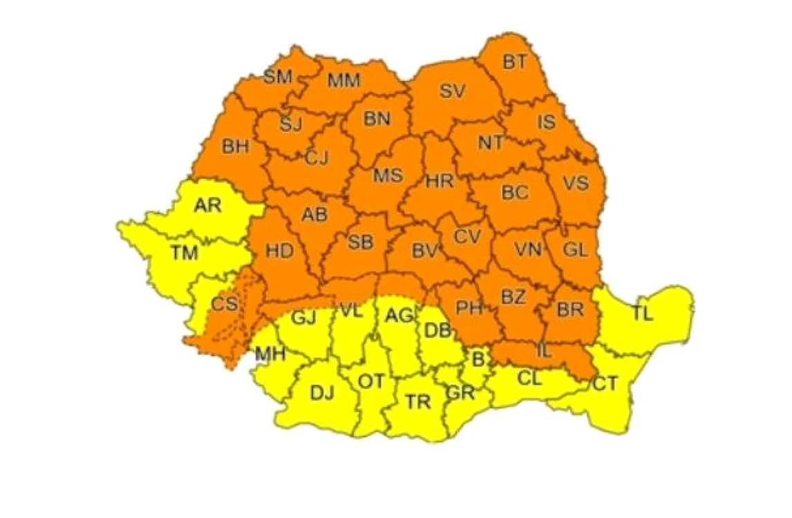 Toată ţara este sub avertizari cod galben până marţi dimineaţa
